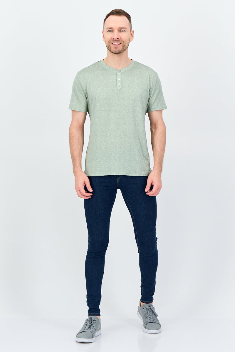 Frye Men Henley Neck Short Sleeve Heather T-shirt, Sage Green - Image 3
