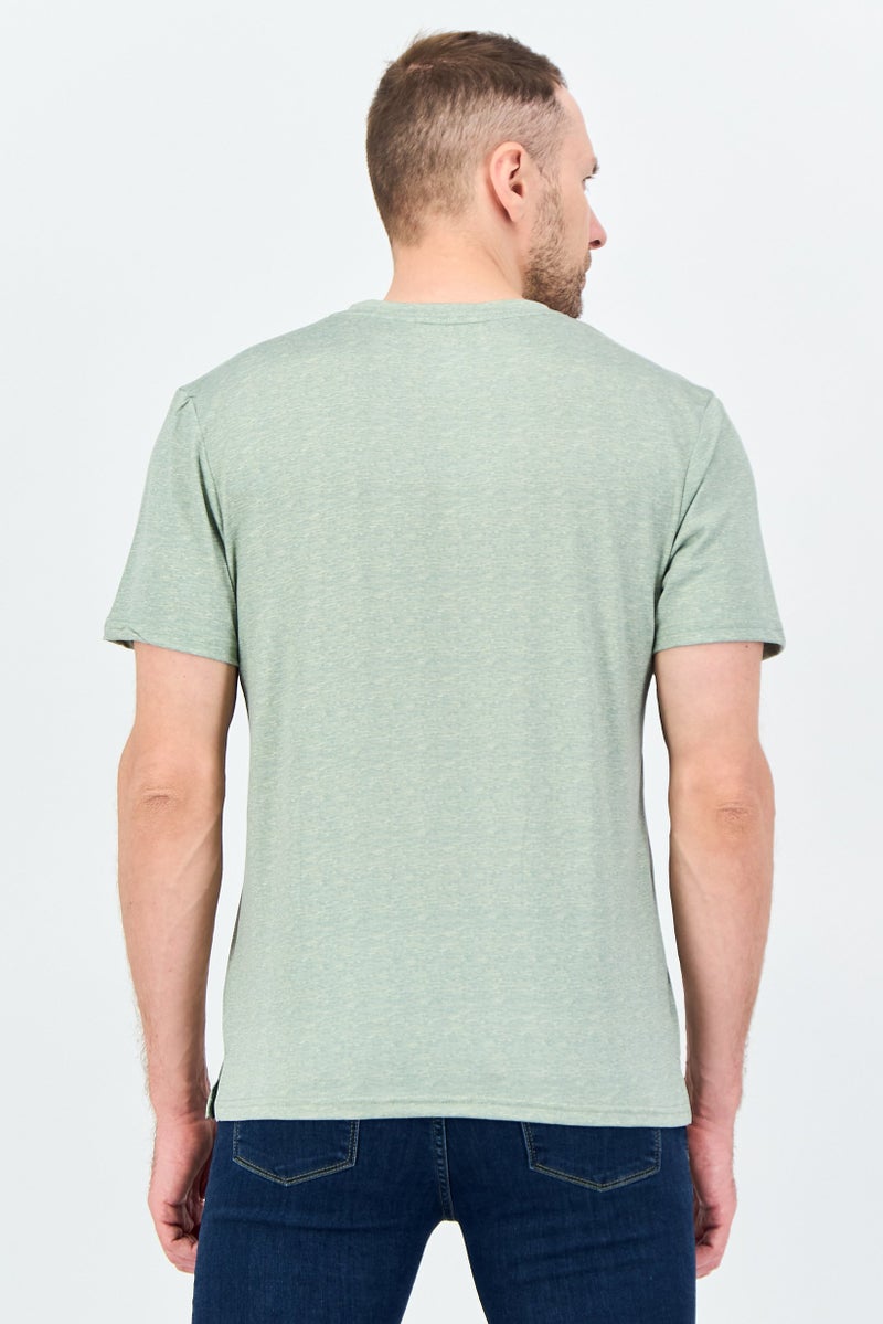 Frye Men Henley Neck Short Sleeve Heather T-shirt, Sage Green - Image 4