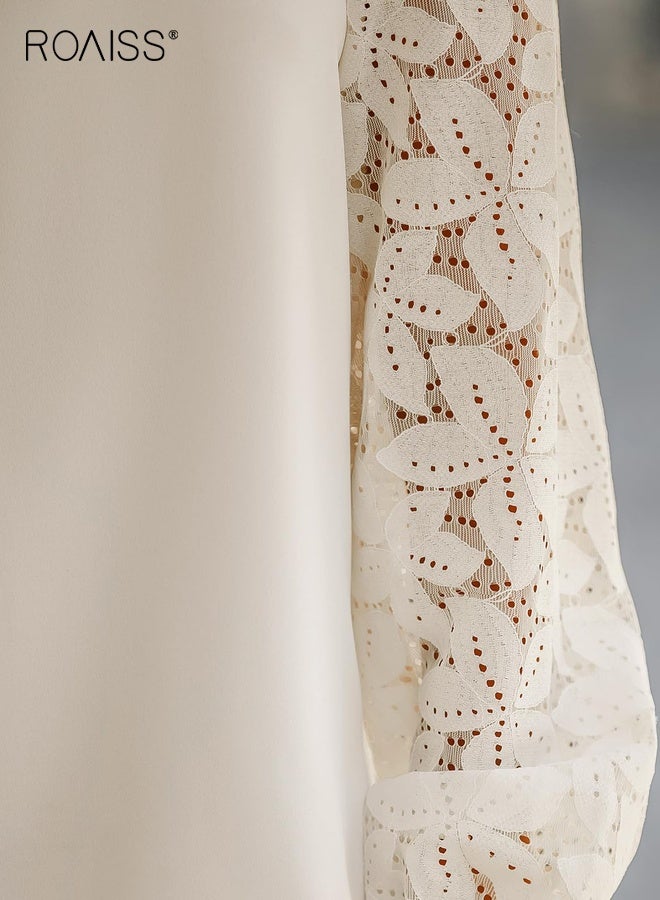رويس بلوزة نسائية أنيقة من الدانتيل بأكمام طويلة وفتحة رقبة على شكل حرف V وقمصان أنيقة للحفلات مزينة بالزهور ورقبة على شكل حرف V وقميص منتجع عصري مموج - Image 3