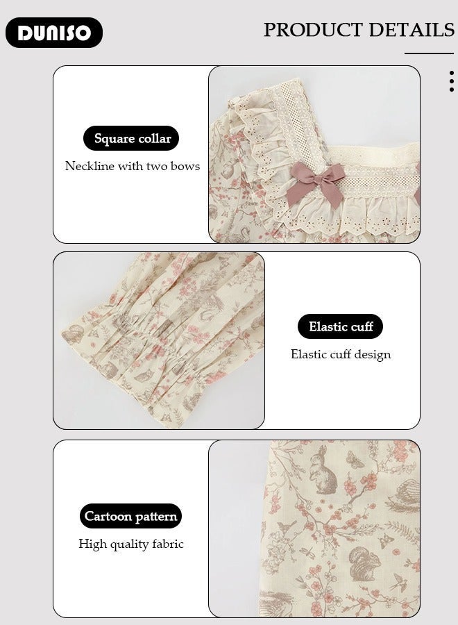 DUNISO Women's Victorian Nightgown with Long Sleeve, Soft Nightgowns Vintage Night Loungewear, Loose Sleepwear for Spring, Autumn - Image 2