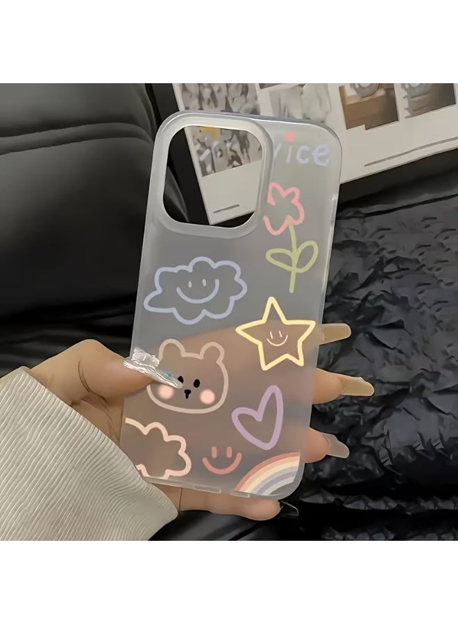 Temu Matte clear iPhone case, TPU protection with a zipper and bear design, shockproof and scratch-resistant phone case with a heart and flower pattern, compatible with iPhone 16 Pro - Image 2