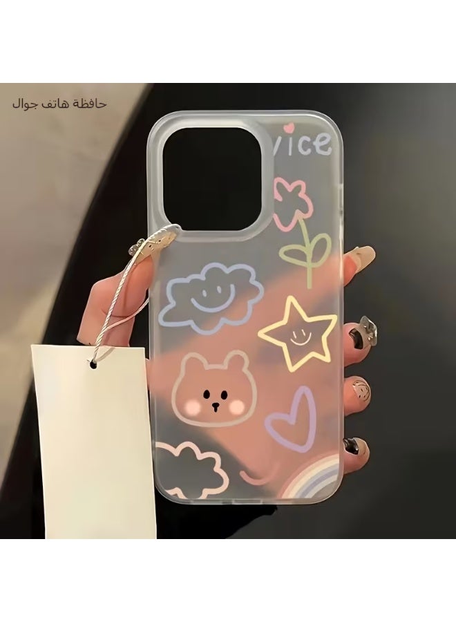 Temu Matte clear iPhone case, TPU protection with a zipper and bear design, shockproof and scratch-resistant phone case with a heart and flower pattern, compatible with iPhone 16 Pro - Image 1