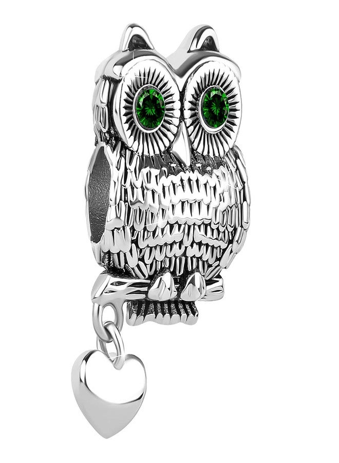 MiiFort Night Owl Charm Compatible with Pandora Bracelets Green Eyes CZ Mystery Animal Beads Love Heart Dangle Mom Aunt Family Friends Good Luck Anniversary Birthday - Image 2