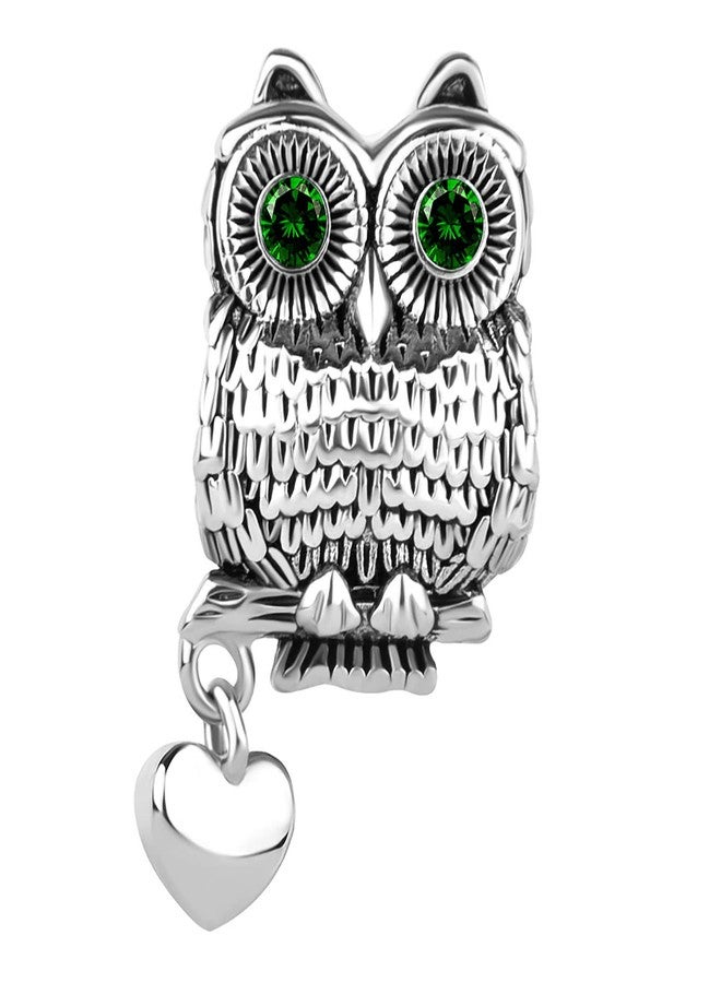 MiiFort Night Owl Charm Compatible with Pandora Bracelets Green Eyes CZ Mystery Animal Beads Love Heart Dangle Mom Aunt Family Friends Good Luck Anniversary Birthday - Image 1