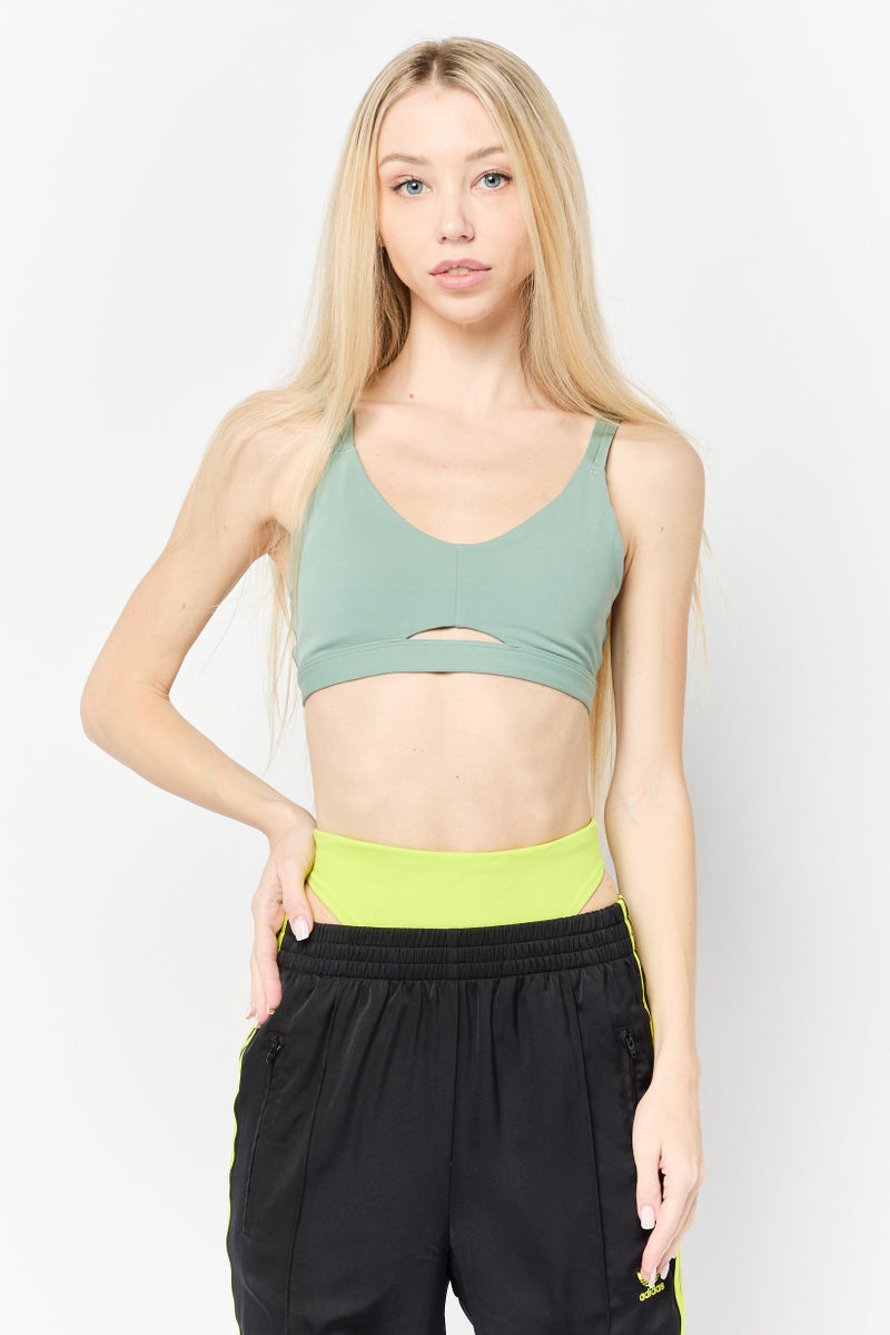 Adidas Women Brand Logo Padded Sports Bra, Sage Green - Image 1