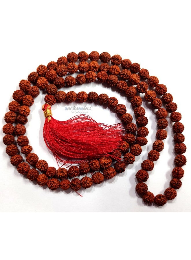 Rocksmins خرز رودراکشا بانش موخي الطبيعي الأصلي 5 مع شهادة مختبر (108+1 مضمونة) 8 مم للعبادة والتنجيم وارتداء في الرقبة/الاحتفاظ للرجال والنساء والأولاد والبنات للحماية والتأمل - Image 5