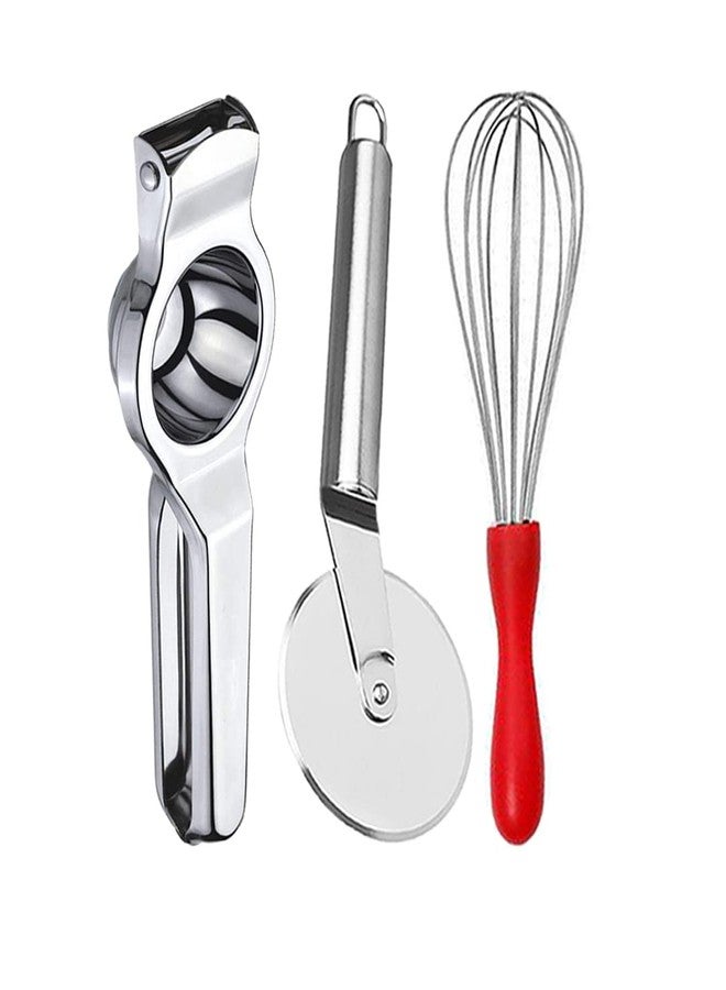 Oc9 Stainless Steel Lemon Squeezer & Pizza Cutter & Egg Whisk for Kitchen Tool Set - Image 1