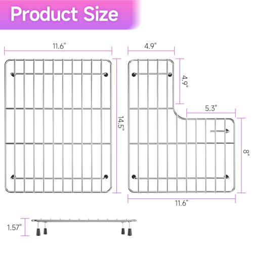 DPZM Stainless Steel Sink Protectors for Kitchen Sink 232 x116 Sink Racks Compatible with Kohler Whitehaven K6486 and K6487 Sink Grid Sink Grate for Bottom of Kitchen Sink with Rubber Feet - Image 3