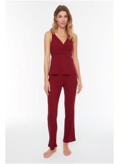 trendyol Claret Red Ribbed Rope Strap Knitted Pajama Set  - Image 3