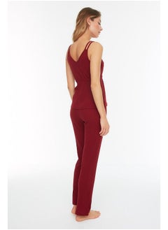 trendyol Claret Red Ribbed Rope Strap Knitted Pajama Set  - Image 1
