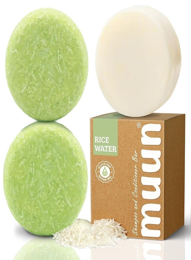 Muun Rice Water Shampoo and Conditioner Bar Pack 3 - Hair Growth, Thickening, Strengthening, Anti Hair Loss, Volumize & pH Balanced - Sulfate & Silicone Free For All Hair Type - Image 1