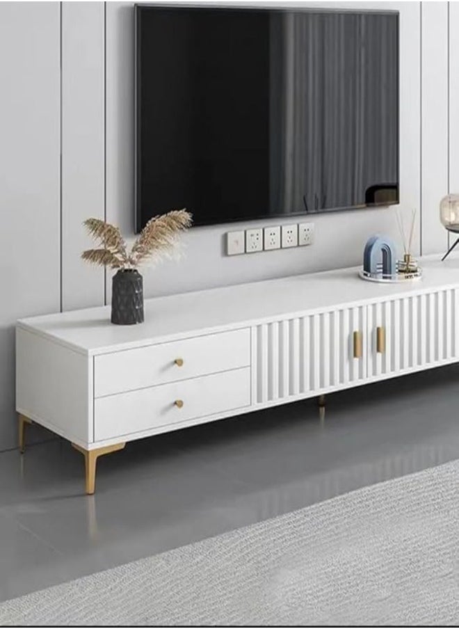 C&C Home Modern Italian Wood Living Room TV Cabinet TV Table with Cabinets and Shelves White & Gold 120x30x40 cm  - Image 2