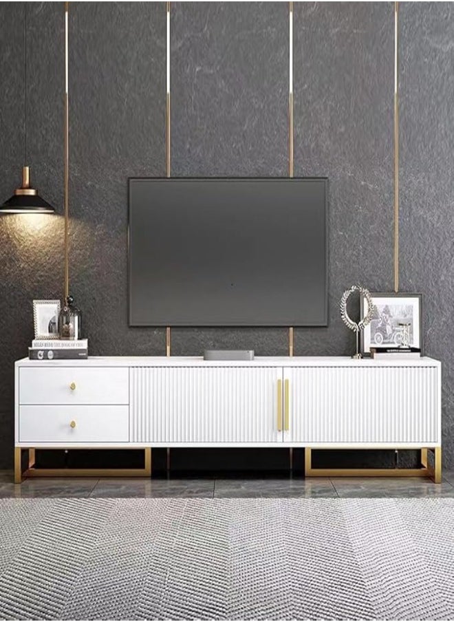 C&C Home Modern Italian Wood Living Room TV Cabinet TV Table with Cabinets and Shelves White & Gold 120x30x40 cm  - Image 3