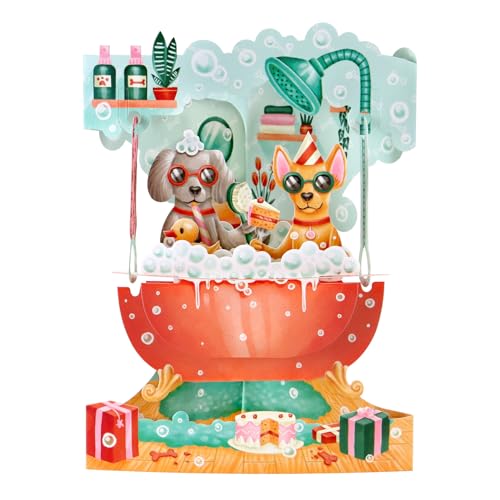 SANTORO Swing Card, 3D Pop Up Greeting Card - Doggy Bath Time - Pet Birthday Party, Dog Lovers, Adorable Puppies - Image 1