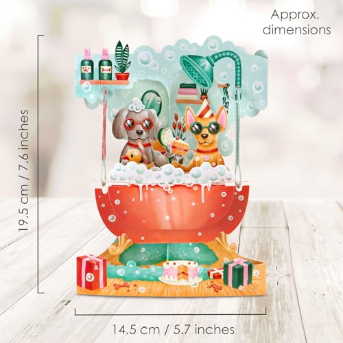 SANTORO Swing Card, 3D Pop Up Greeting Card - Doggy Bath Time - Pet Birthday Party, Dog Lovers, Adorable Puppies - Image 5