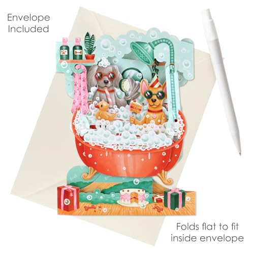 SANTORO Swing Card, 3D Pop Up Greeting Card - Doggy Bath Time - Pet Birthday Party, Dog Lovers, Adorable Puppies - Image 2