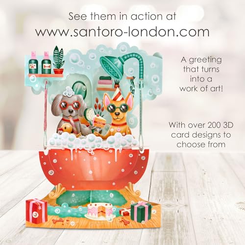 SANTORO Swing Card, 3D Pop Up Greeting Card - Doggy Bath Time - Pet Birthday Party, Dog Lovers, Adorable Puppies - Image 4