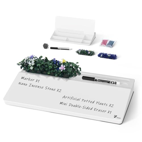 TOWON Glass Small Desktop Whiteboard with Artificial Potted Plant&Nano Incense Stone Aromatic,Dry Erase Board For Desk Notes,Desktop Whiteboard Notepad Dry Erase with Organizer For Home Office Décor - Image 1