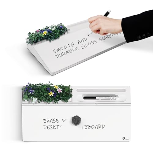 TOWON Glass Small Desktop Whiteboard with Artificial Potted Plant&Nano Incense Stone Aromatic,Dry Erase Board For Desk Notes,Desktop Whiteboard Notepad Dry Erase with Organizer For Home Office Décor - Image 4