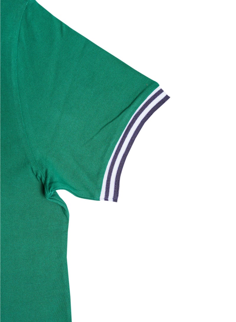 Finer Threads Green Men's Polo Shirt with Contrast Collar and Thin Stripes-Regular Fit - Image 5