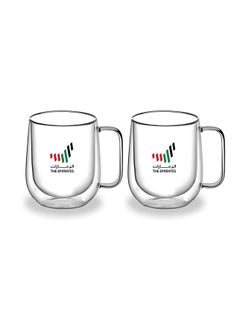 BLACKSTONE Set of 2 Double Wall Glass Cup 300ml with flag Text Logo  - Image 1