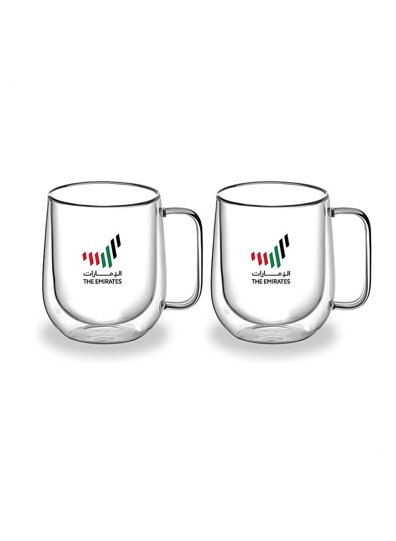 BLACKSTONE Set of 2 Double Wall Glass Cup 300ml with flag Text Logo - Image 1