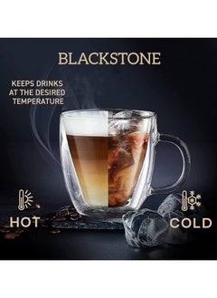 BLACKSTONE Set of 2 Double Wall Glass Cup 300ml with flag Text Logo  - Image 4