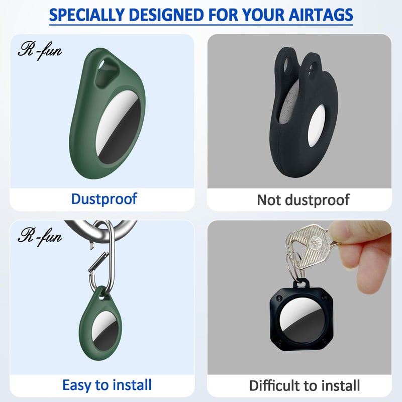 R-fun for Airtag Holder,4 Pack Airtags with Metal Keychain, Multi-Color Protective Silicone Airtag Case Key Ring for Luggage, Dog Collar, Keys, Anti-Scratch Protective - (Black,Blue,Sky Blue,Green) - Image 4
