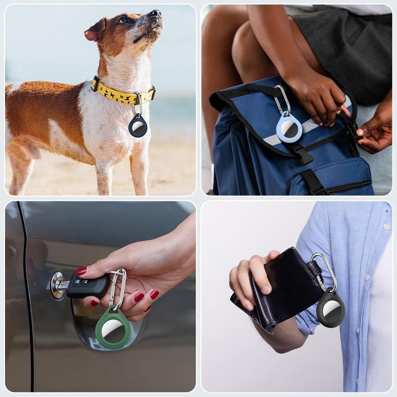 R-fun for Airtag Holder,4 Pack Airtags with Metal Keychain, Multi-Color Protective Silicone Airtag Case Key Ring for Luggage, Dog Collar, Keys, Anti-Scratch Protective - (Black,Blue,Sky Blue,Green) - Image 5