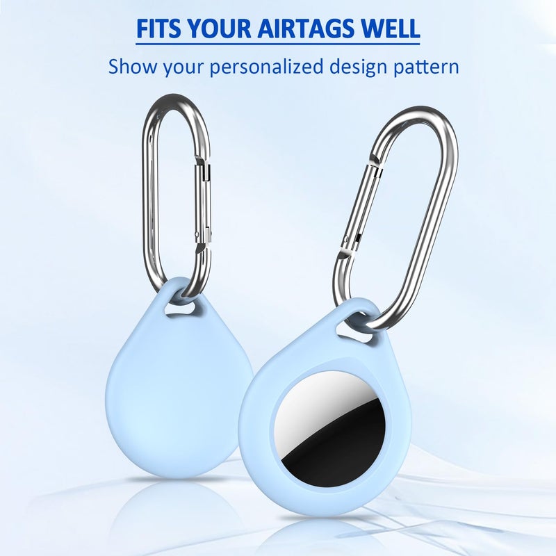 R-fun for Airtag Holder,4 Pack Airtags with Metal Keychain, Multi-Color Protective Silicone Airtag Case Key Ring for Luggage, Dog Collar, Keys, Anti-Scratch Protective - (Black,Blue,Sky Blue,Green) - Image 2