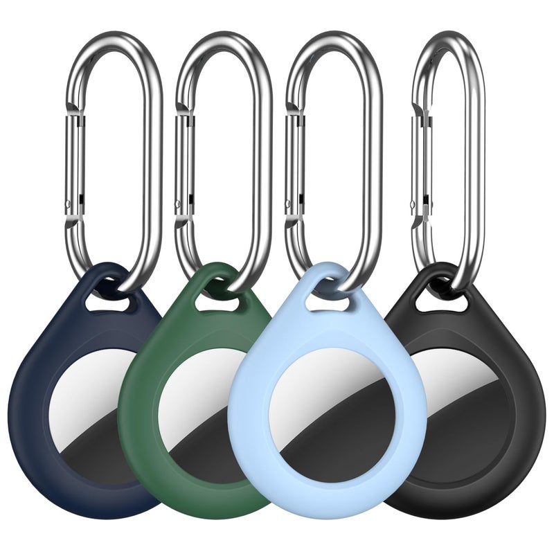 R-fun for Airtag Holder,4 Pack Airtags with Metal Keychain, Multi-Color Protective Silicone Airtag Case Key Ring for Luggage, Dog Collar, Keys, Anti-Scratch Protective - (Black,Blue,Sky Blue,Green) - Image 1