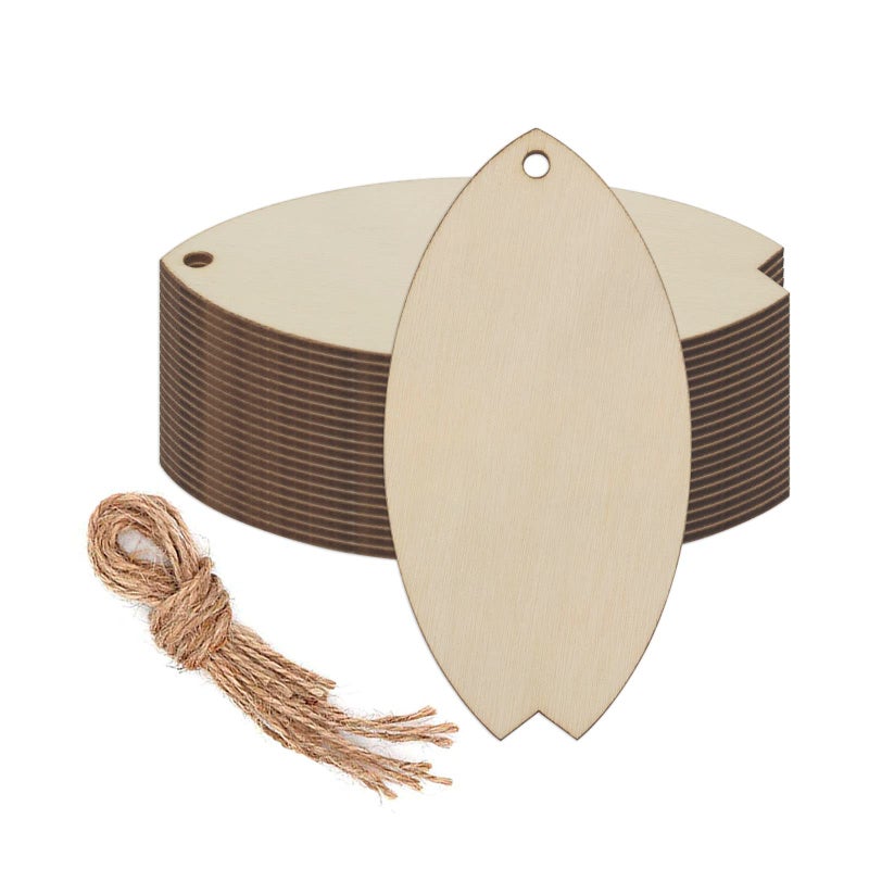 Wooden Surfboard Hanging Ornaments Surfboard Shaped Wood DIY Crafts Cutouts with Hole Hemp Ropes Wood Tag Bookmark for Wedding Birthday Christmas Decoration 2x4 in 20 Pcs