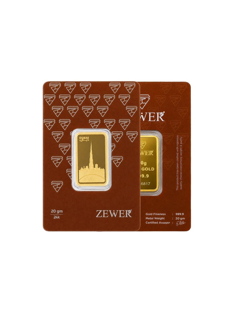 Zewer 20g 24K 999.9 Fine Gold Bar, Burj Khalifa Design - Image 3
