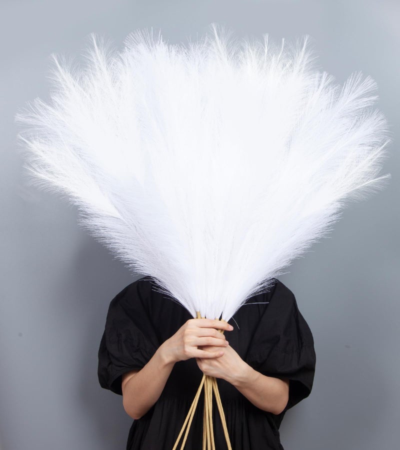 MUUNC 9 Pcs 45" Tall Pampas Grass White Decor, Long Stem Artificial Flower Floor Vase Large Faux Floral Pompas Fake Plants Dried Bouquet Arrangement Vase Filler for Boho Home Wedding Decoration - Image 1