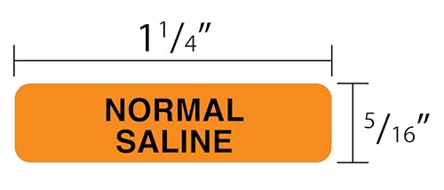 Tabbies Veterinary Drug Syringe Label, Fluorescent Orange, 1-1/4"W x 5/16" H, Normal Saline, 760 Labels Per Roll - Image 2