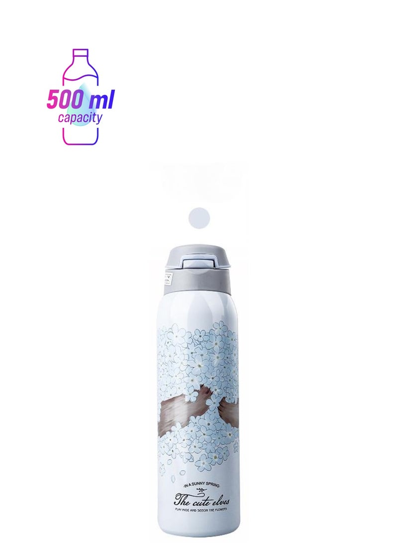 الأزرق جي دبليو زجاجة مياه من الفولاذ المقاوم للصدأ، 500 مل، زجاجة مكتب مانعة للتسرب، زجاجة ماء، زجاجة مياه باردة ساخنة، زجاجة مياه باردة، زجاجة مياه للتنزه، زجاجة مياه للرحلات، زجاجة مياه للسفر - Image 1