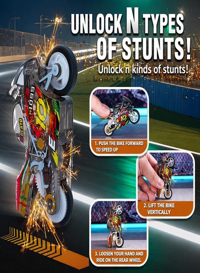 Zelvo Sparkling Stunt Bike Toy for Kids with Keychain, Pull Back Friction Powered Mini Motorcycle with Spark Lighting Effect (Multicolor, Pack of 3) - Image 4