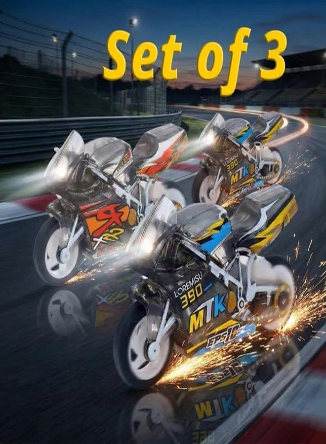 Zelvo Sparkling Stunt Bike Toy for Kids with Keychain, Pull Back Friction Powered Mini Motorcycle with Spark Lighting Effect (Multicolor, Pack of 3) - Image 3