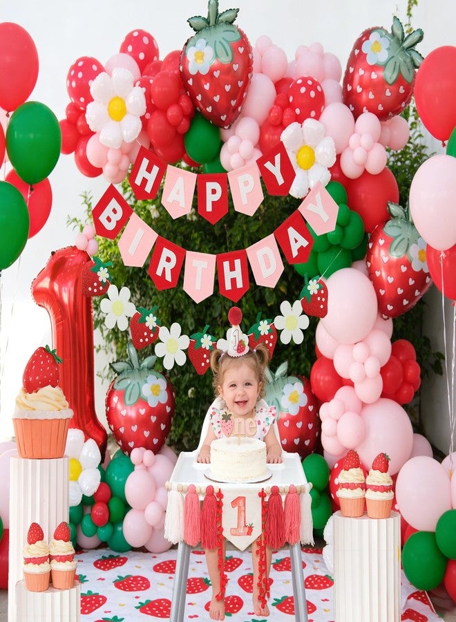 Ereniko Berry First Birthday Decor Strawberry Balloons Arch Kit 1st Sweet Baby Girl Happy Birthday Banner For Party Decorations - Image 4