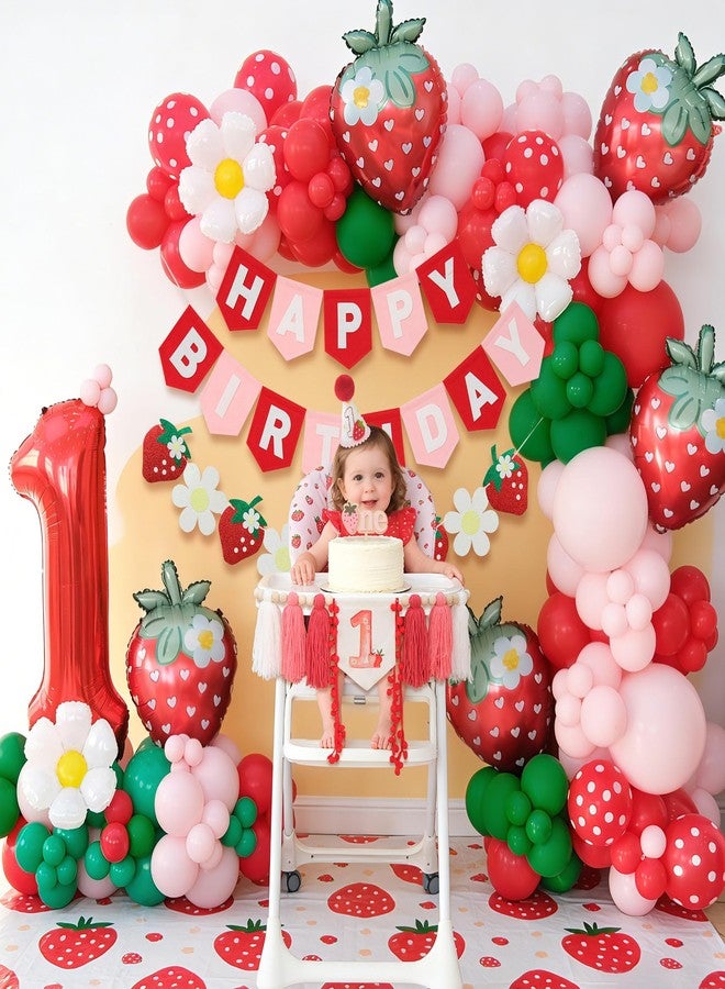 Ereniko Berry First Birthday Decor Strawberry Balloons Arch Kit 1st Sweet Baby Girl Happy Birthday Banner For Party Decorations - Image 3
