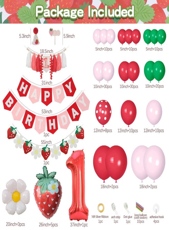 Ereniko Berry First Birthday Decor Strawberry Balloons Arch Kit 1st Sweet Baby Girl Happy Birthday Banner For Party Decorations - Image 2