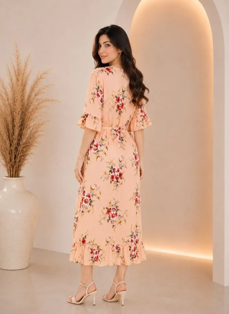 NinEx Midi Printed Rayon Dress for Women Party Style