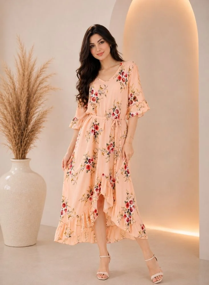 NinEx Midi Printed Rayon Dress for Women Party Style
