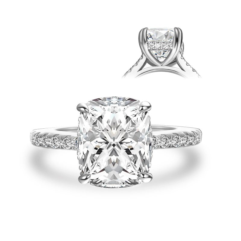 RODIFFY 3.5 Carat Cushion Cut Moissanite Engagement Rings for Women, S925 Silver D Color VVS1 Lab Created Moissanite Promise Ring (Silver, 6) - Image 1