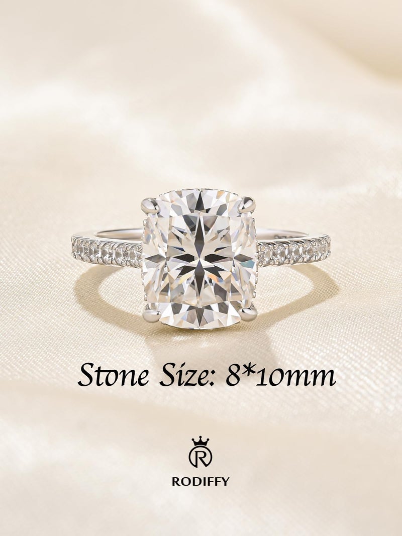 RODIFFY 3.5 Carat Cushion Cut Moissanite Engagement Rings for Women, S925 Silver D Color VVS1 Lab Created Moissanite Promise Ring (Silver, 6) - Image 2