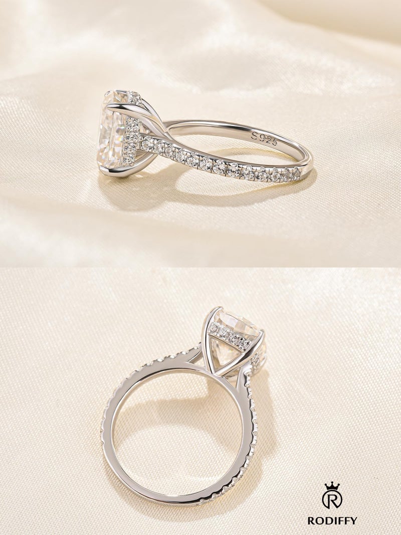 RODIFFY 3.5 Carat Cushion Cut Moissanite Engagement Rings for Women, S925 Silver D Color VVS1 Lab Created Moissanite Promise Ring (Silver, 6) - Image 3