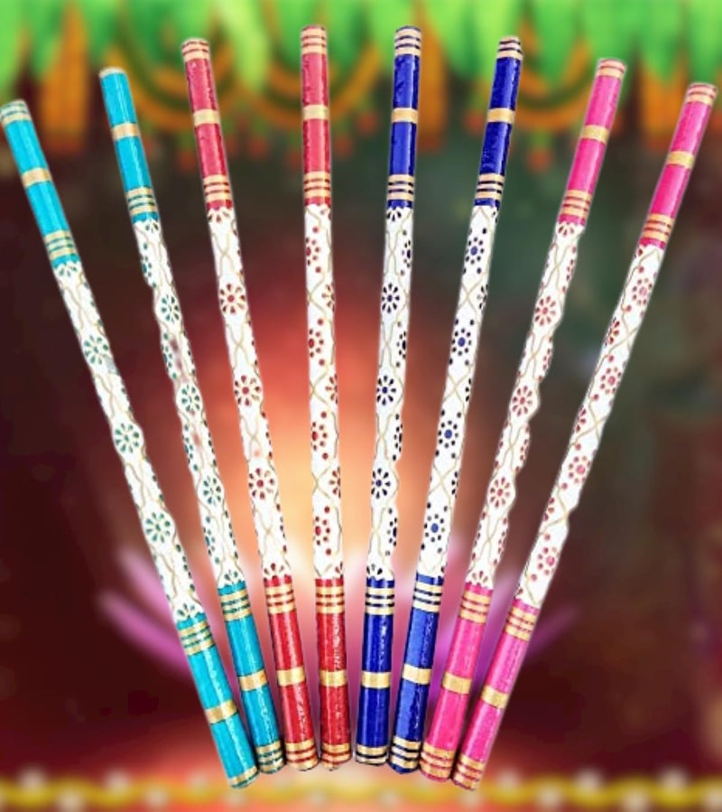 P.A.Decorated Colorful Wooden Dandiya Sticks for Dance/Garba Sticks for Navratri Celebration.[Large-14.4 Inch] (12) - Image 1
