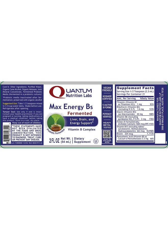 Quantum Nutrition Labs Max Energy B - Vitamin B Complex Liquid Drops, Organic Vitamin B Supplement for Women and Men, Vitamin B1, B2, B3, B5, B6, B12 - 2 Fl Oz - Image 5