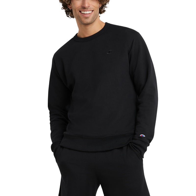 Champion Champion Men's Crewneck, Powerblend Fleece Sweatshirt, Crewneck Sweatshirts, Black C Logo(Reg. or Big & Tall)  - Image 1