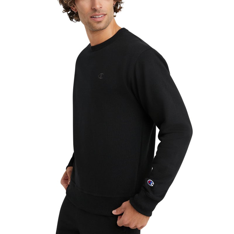 Champion Champion Men's Crewneck, Powerblend Fleece Sweatshirt, Crewneck Sweatshirts, Black C Logo(Reg. or Big & Tall)  - Image 3